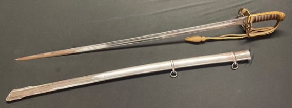 Victorian Army Infantry Officers Sword with single edged fullered blade with etched decoration,