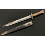 Lee Metford Bayonet with double edged blade 300mm in length, dated "4-'98". Wooden grips. Working