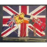 WW2 British Screen Printed Union Flag size approx. 110cm x 79cm, plus 5 flags dating from ERII