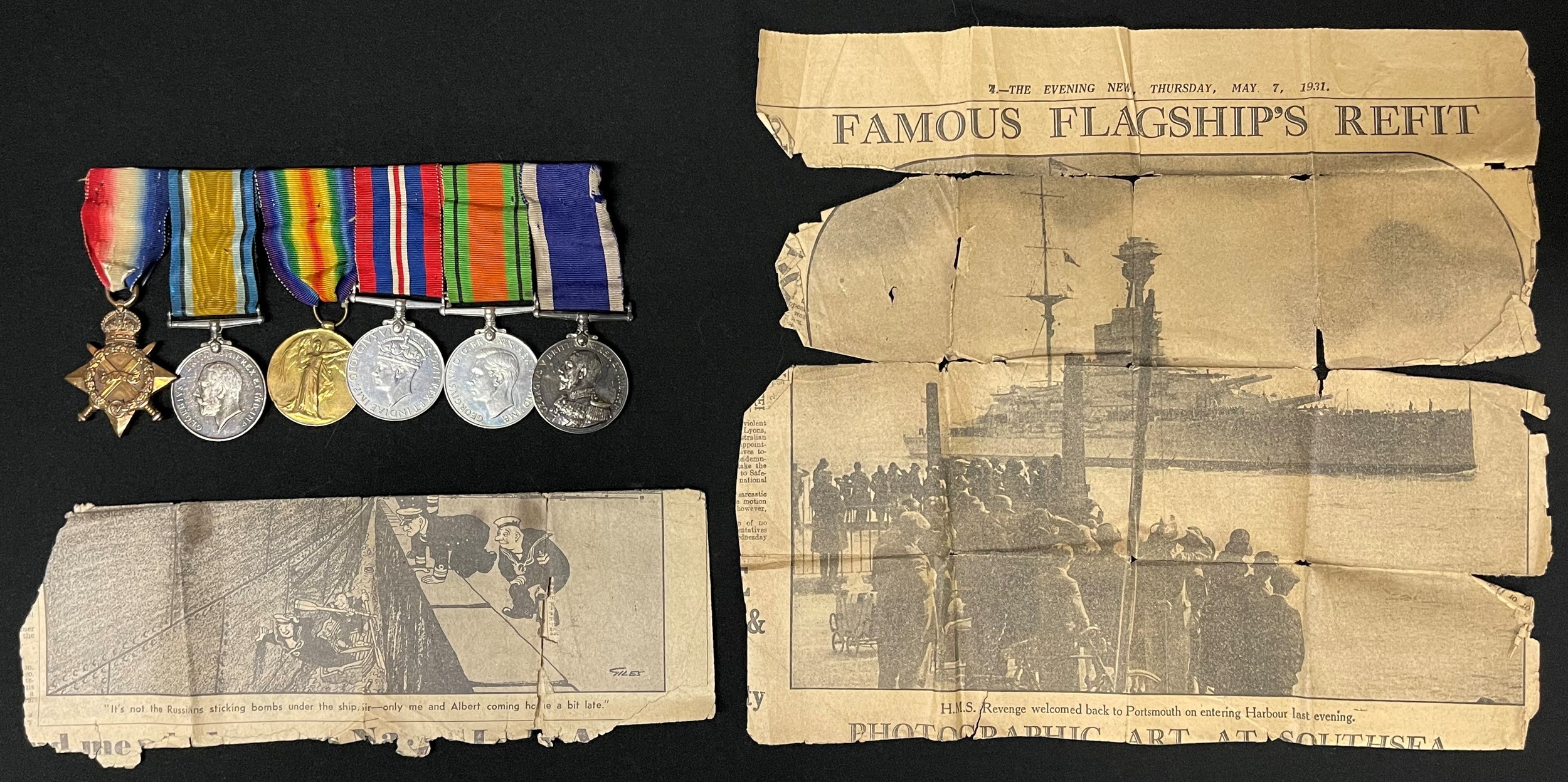 WW1 & WW2 British Royal Navy Medal group comprising of: 1914-15 Star, War Medal and Victory Medal,