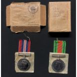 WW2 British RN Medal Group comprising of War Medal and Defence Medal in original box of issue with