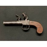 A George III flintlock muff pistol maker marked "I N Mann" with 70mm long barrel, bore approx. 10mm.