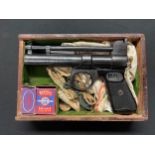 "The Webley Junior" .177 Air Pistol, in baize lined wooden case with accessories. Working order.