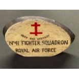 WW2 British RAF No41 Fighter Squadron Trench Art Desk Plaque made from an aircraft propeller. Size