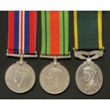 WW2 British Efficiency Medal, War Medal and Defence Medal to 862347 Gnr D Melville, RA. Complete