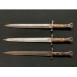 A collection of three Lee Metford bayonets: two maker marked "Wilkinson Sword, London" and dated "