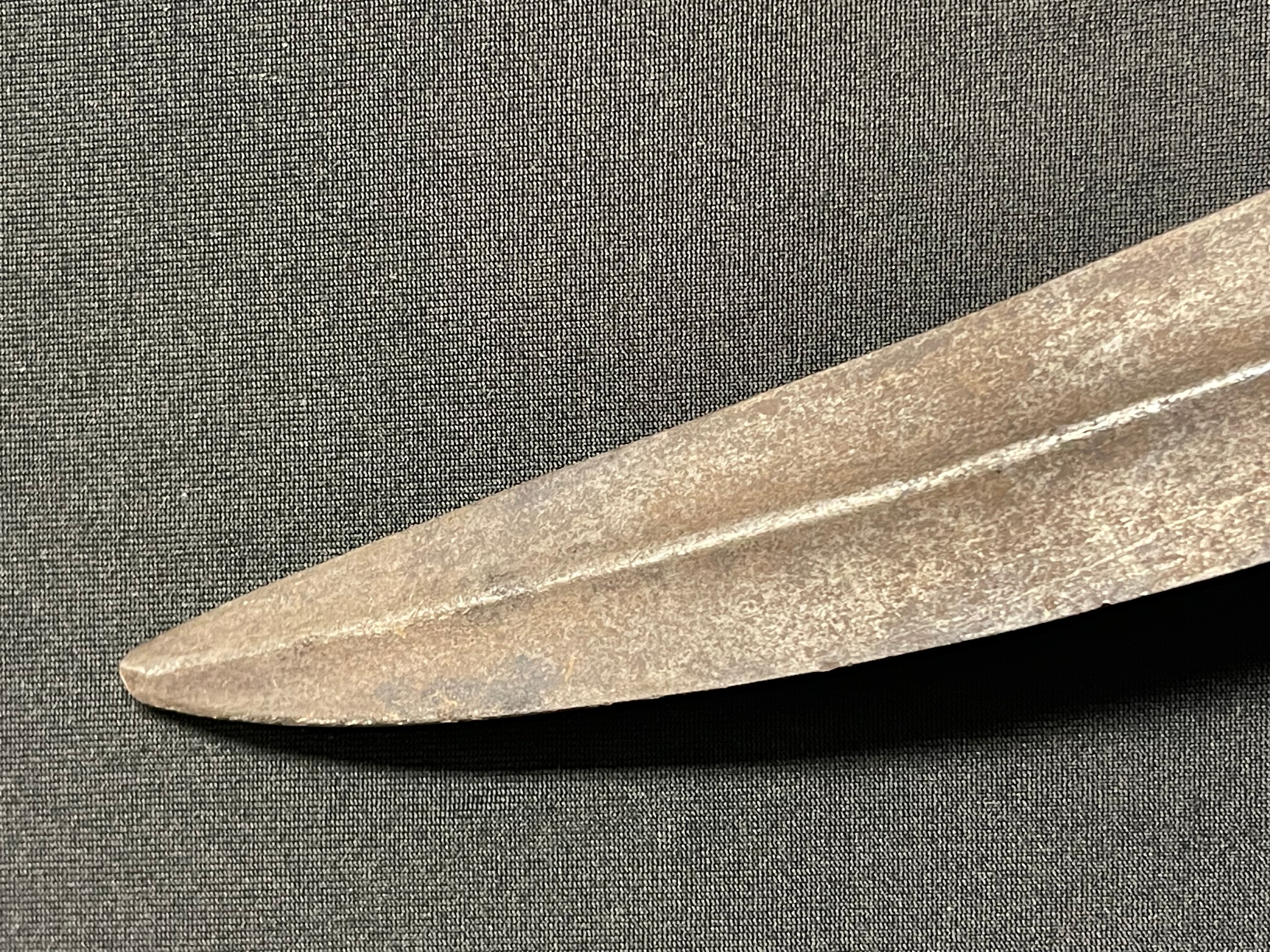 A Middle Eastern kindjal dagger, 24cm curved blade with central ridge, horn handle, 39cm long - Image 13 of 17
