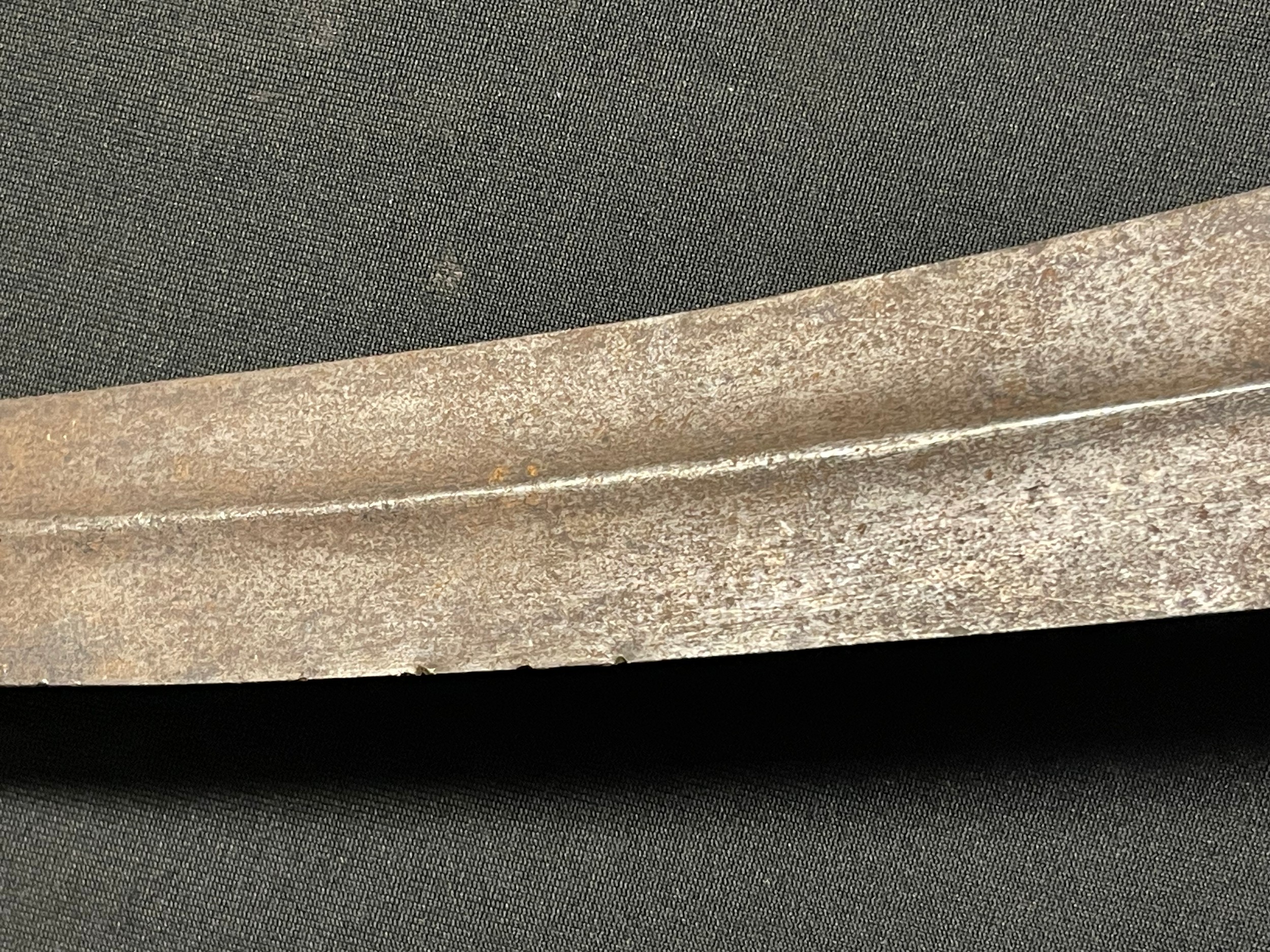 A Middle Eastern kindjal dagger, 24cm curved blade with central ridge, horn handle, 39cm long - Image 12 of 17