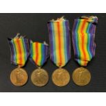WW1 British Victory Medals, four in total each complete with ribbon: 29808 Pte B Braithwaite,