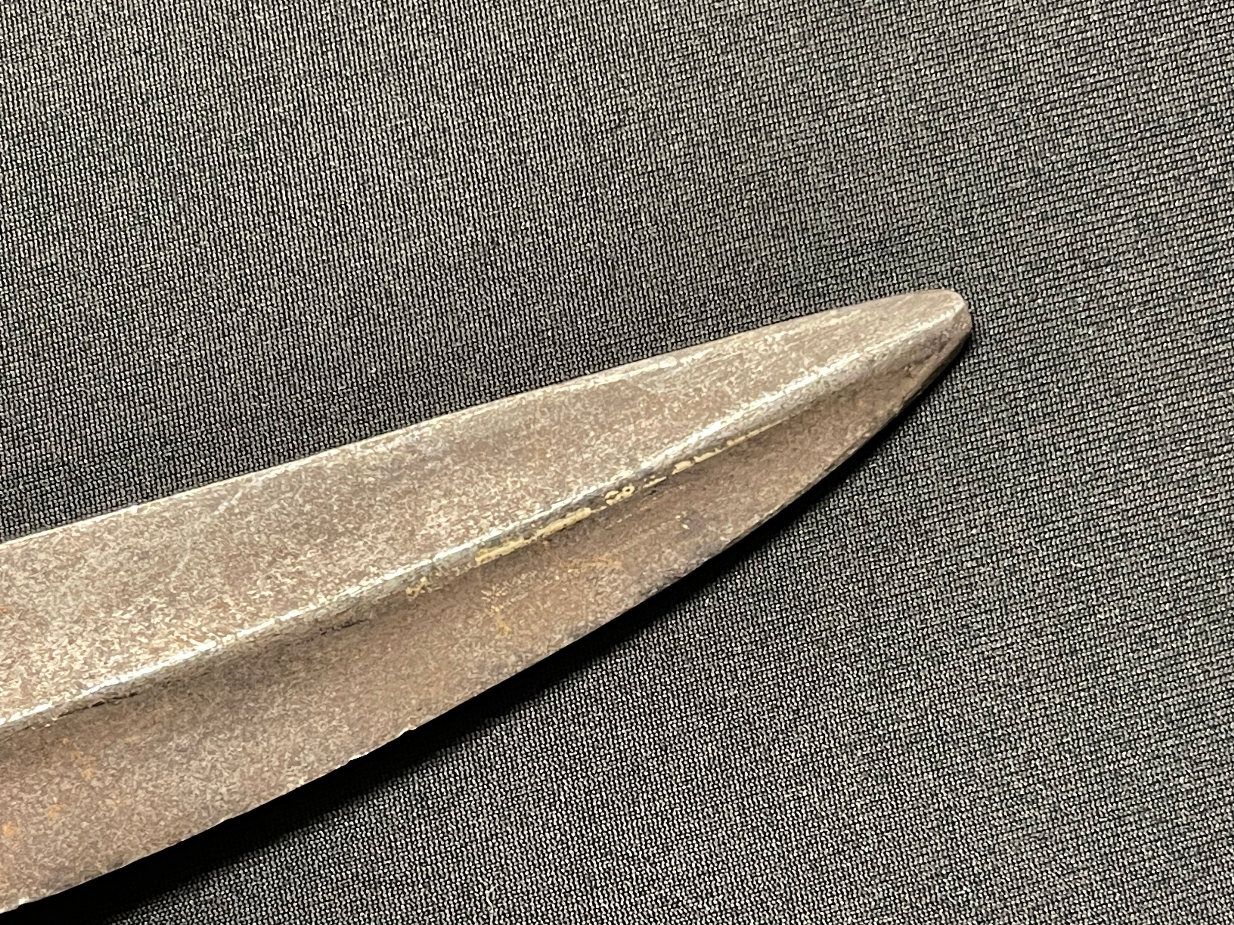 A Middle Eastern kindjal dagger, 24cm curved blade with central ridge, horn handle, 39cm long - Image 3 of 17