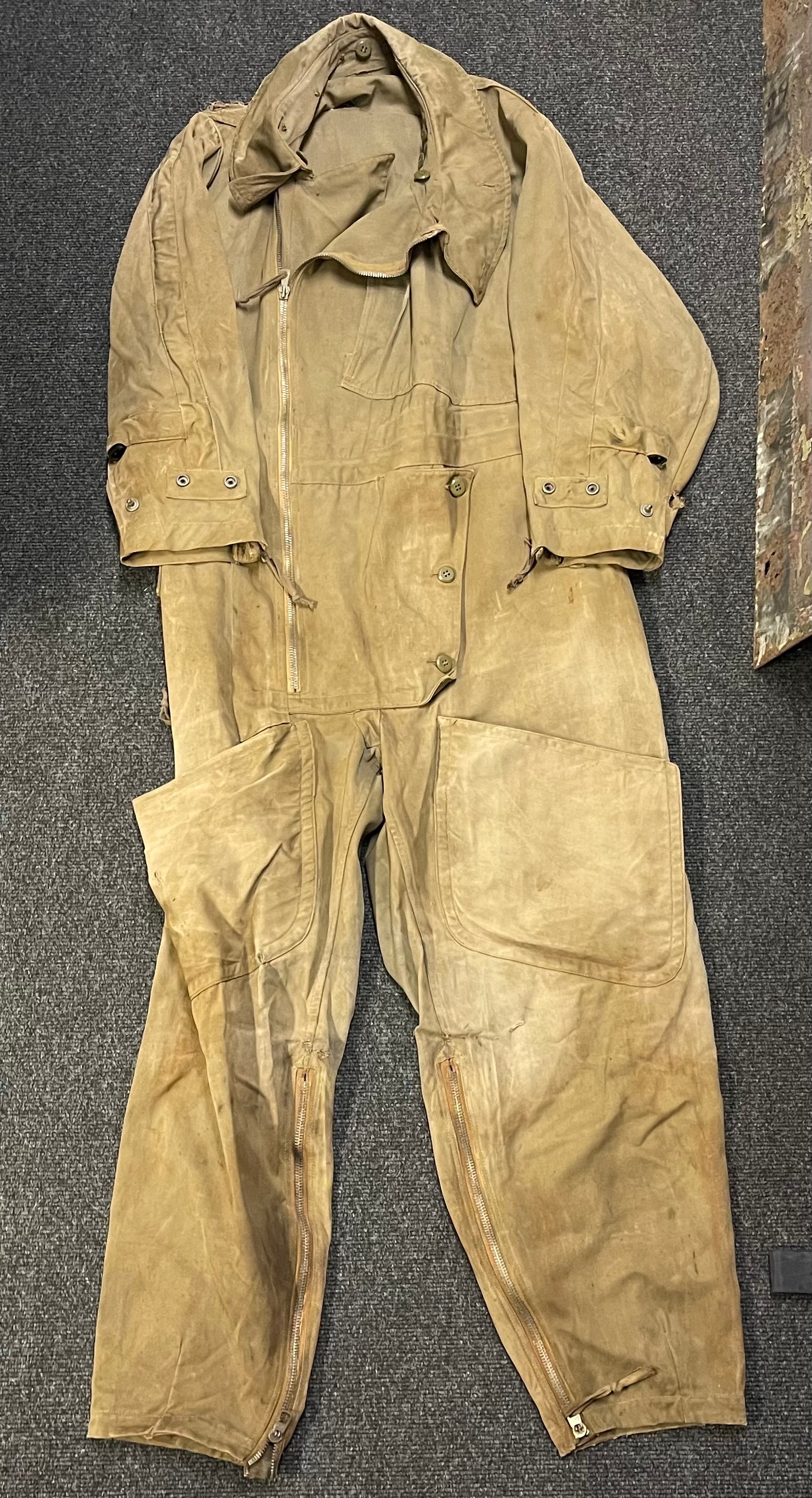 WW2 British RAF Sidcot Flying Suit. Size 4. In need of repairs to shoulders and front pockets and