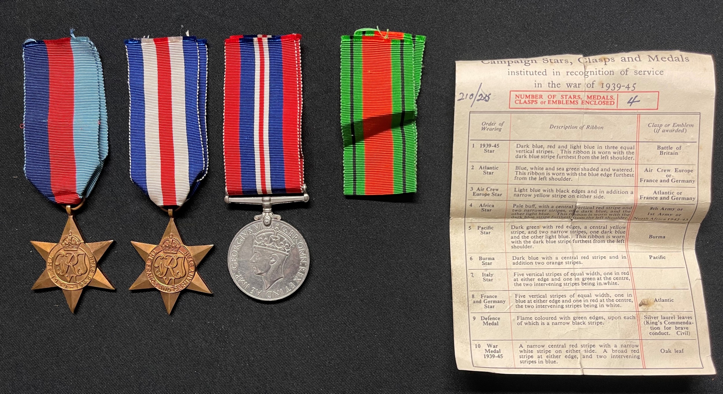 WW2 British medal group comprising of 1939-45 Star, France & Germany Star, War Medal. All with