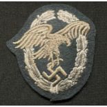 WW2 Third Reich Luftwaffe Beobachter Abziechen in cloth active service version. Observers badge.