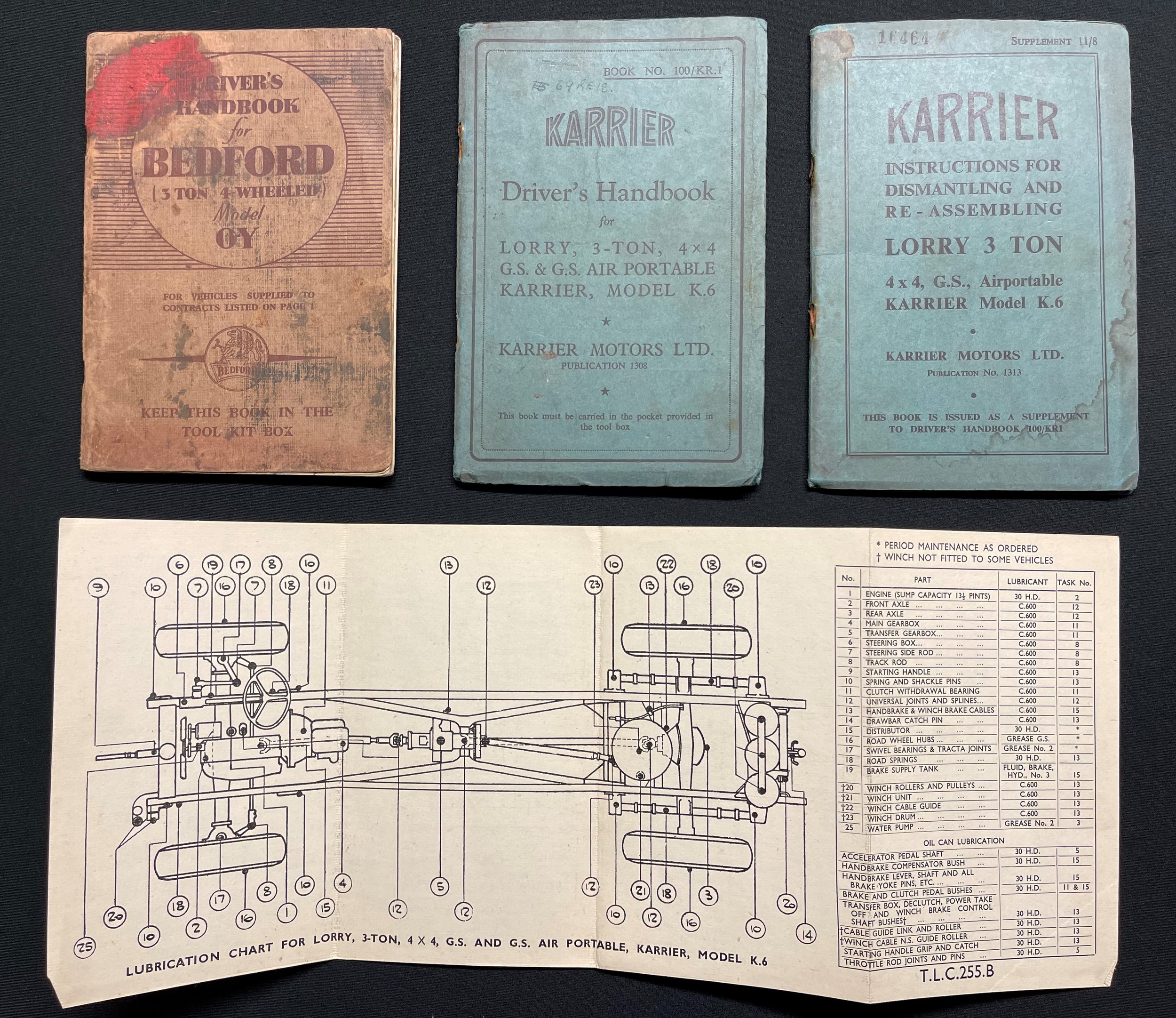 WW2 British Military Vehicle Drivers Handbooks for Bedford OY, dated 1941: Karrier Model K6 dated