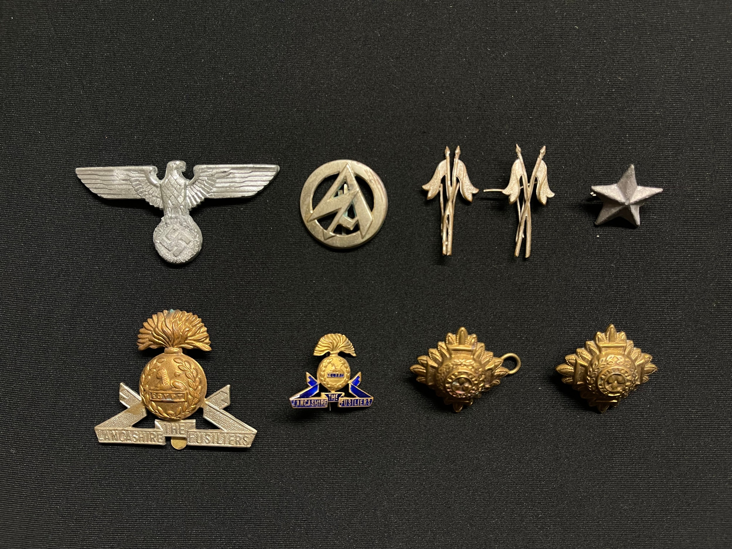 WW2 Third Reich Political Cap Eagle maker marked RZM M1/24: SA badge, maker marked RZM 22: Pair of