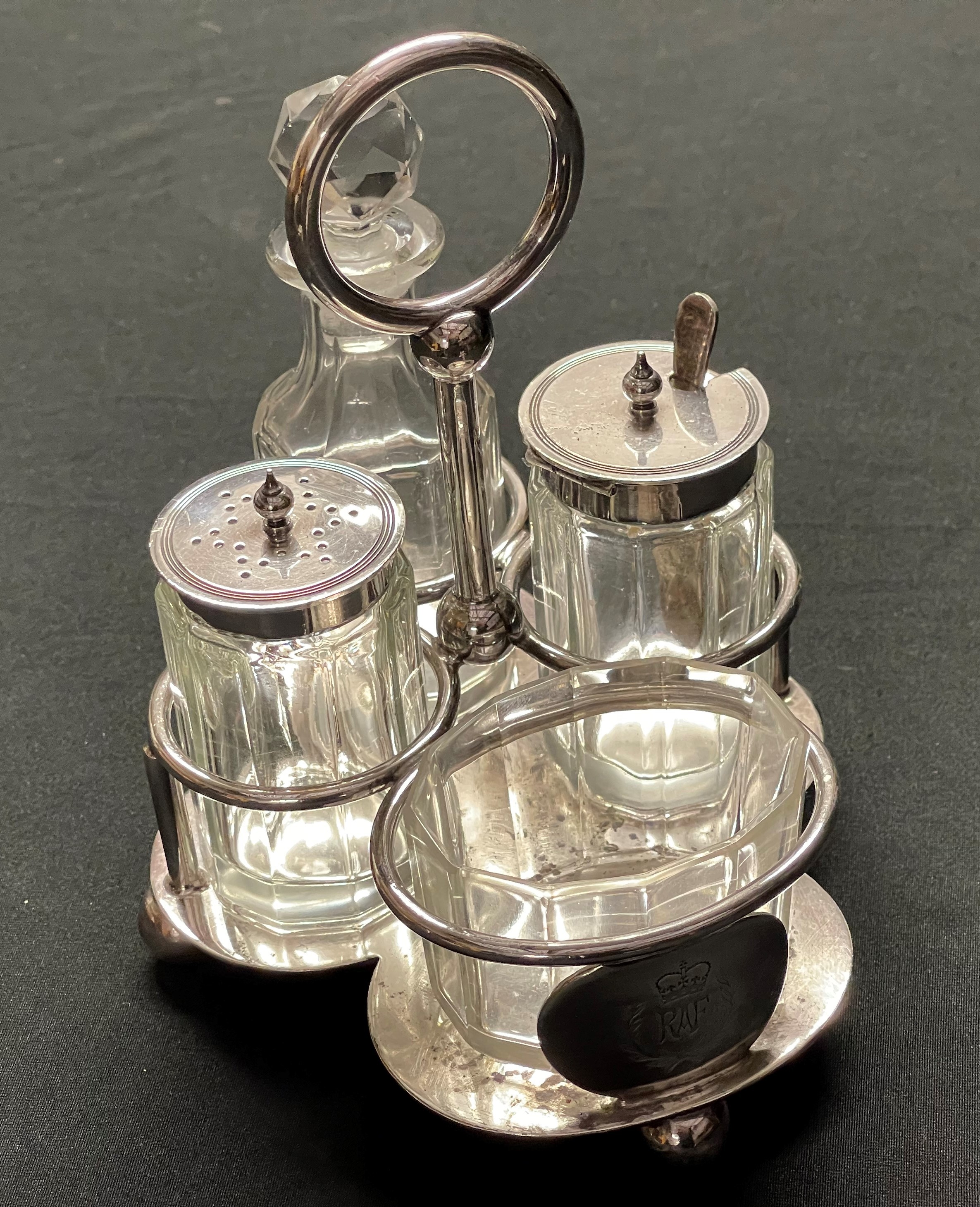 British Royal Air Force - Regimental Plate - a silver plated mess cruet, inscribed RAF with Queens