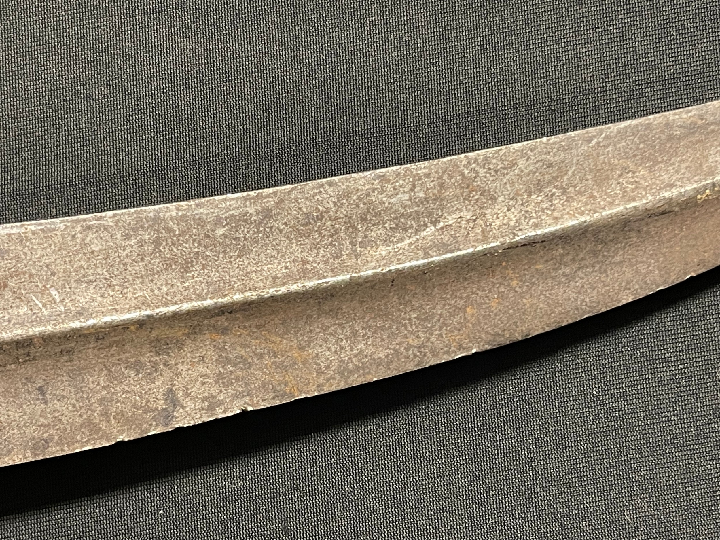 A Middle Eastern kindjal dagger, 24cm curved blade with central ridge, horn handle, 39cm long - Image 4 of 17