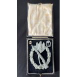 WW2 Third Reich cased Infanterie Sturmabzeichen Infantry Assualt Badge in silver maker marked "GWL".