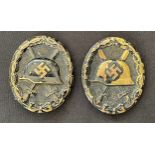 WW2 Third Reich Verwundetenabzeichen 1939 in Schwarz - Wound badge 1939 in Black. Two early brass