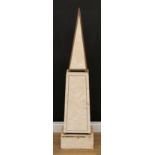 A Neoclassical design obelisk, tiled throughout in alabaster and outlined with brass stringing,