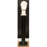 A 19th century ebonised statuary pedestal, as a Doric column, 106cm high, the top 25cm x 24cm, c.