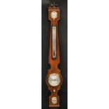 A Regency rosewood and brass marquetry wheel barometer, of small proportions, 11cm silvered dial
