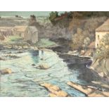 Attributed to Samuel John "Lamorna" Birch, RA, RWS Cornish Cove inscribed to verso, oil on canvas,