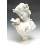 J Alberti (learly 20th century), a carrara marble bust, Love Birds, signed to verso, waisted