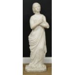 French School (19th century), a floor standing white marble sculpture, of a young girl, canted