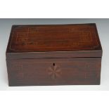 A George III rosewood crossbanded mahogany box, inlaid in boxwood stringing with Greek key