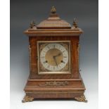 A Victorian brass mounted oak repeater bracket clock, 15cm square barss dial inscribed W R Lisle,
