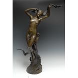 Maurice Maignan (1872-1941), a patinated bronze, La Vague, Art Nouveau female nude, signed and