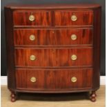 A 19th century mahogany D-shaped chest, possibly Channel Islands, slightly oversailing top with