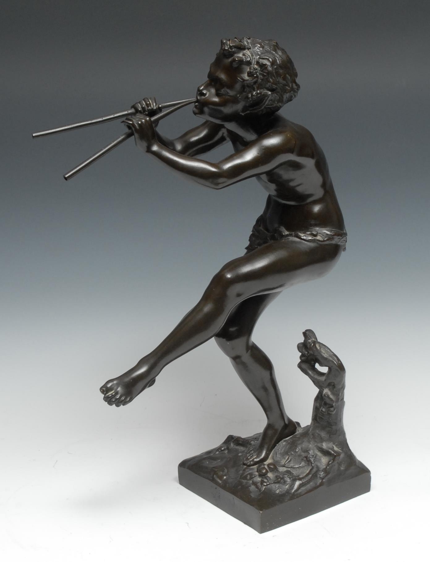 Édouard Drouot (1859-1945), a brown patinated bronze, Pan, signed in the maquette, 46cm high - Image 2 of 3
