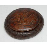 A Chinese bamboo box and cover, for the scholar's table, carved in relief with leafy bamboo, the