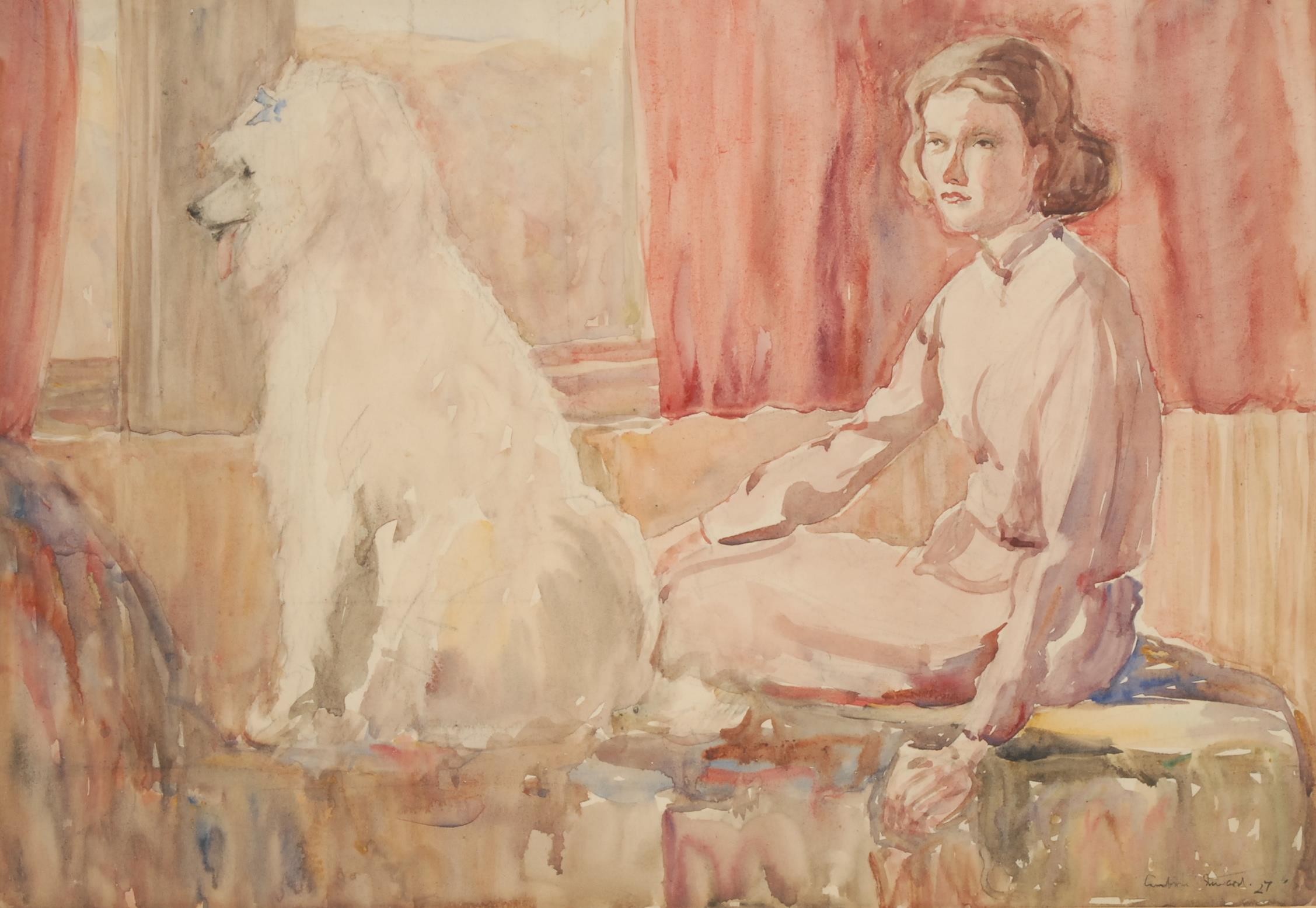 C*** Stuart (British School, early 20th century) A Lady of Fashion and her Poodle signed and dated