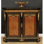 A 19th century gilt metal mounted Boulle and ebonised enclosed side cabinet, hipped rectangular