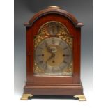 A 19th century rosewood musical repeating bracket clock, 18cm arched brass dial with silvered