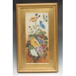 William Rayworth, Still Life of Flowers, signed, on opaque glass, 43.5cm x 19.5cm, gilt framed