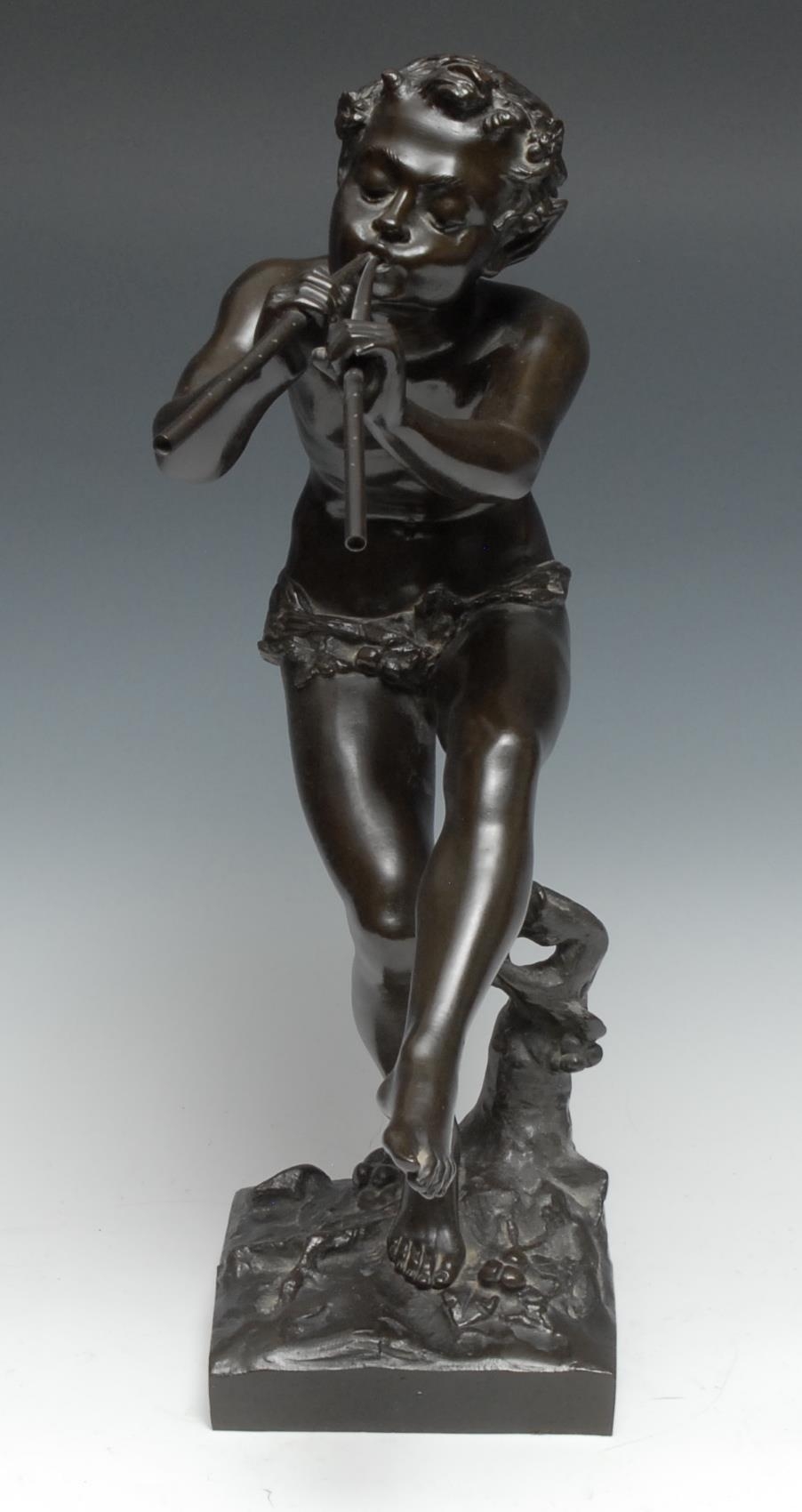 Édouard Drouot (1859-1945), a brown patinated bronze, Pan, signed in the maquette, 46cm high