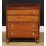 A '19th century' mahogany chest, of small proportions, oversailing top above four long graduated