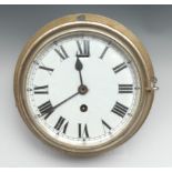 An early 20th century English marine bulkhead timepiece, 18cm white enamel circular dial painted