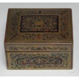 A 19th century French Boulle marquetry rectangular table-top cigarette box, hinged cover enclosing a