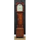 A George III oak and mahogany longcase clock, 32cm arched painted dial inscribed Thomas,