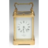 A 19th century lacquered brass repeating carriage clock, 7cm rectangular enamel dial inscribed: