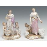 A Naples figural group, of a maiden, looking woeful, with putto sculptor, 21cm high; another, maiden