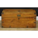 A 19th century brass bound camphor wood campaign chest, hinged cover, flush brass military handle,