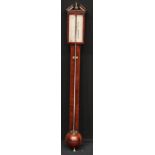 A George III mahogany stick barometer, 9cm silvered dial inscribed Philp, Brighton, the case with