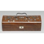 A 19th century rosewood and mother of pearl marquetry domed rectangular workbox, hinged cover with