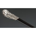 An unusual 19th century Continental silver and ebony walking cane, the handle as a long-haired